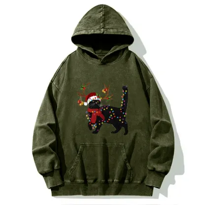 Tokyo-Tiger Christmas Black Cat Washed Hoodie