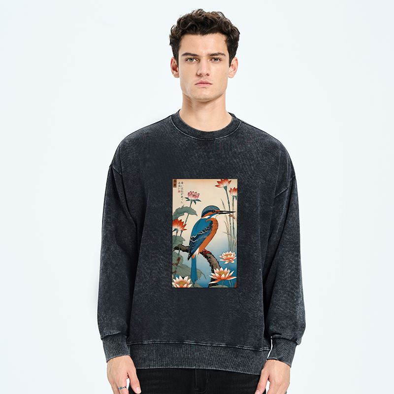 Tokyo-Tiger Ukiyo-e Kingfisher Washed Sweatshirt