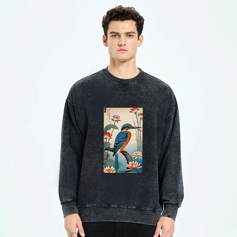 Tokyo-Tiger Ukiyo-e Kingfisher Washed Sweatshirt