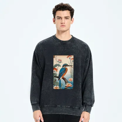 Tokyo-Tiger Ukiyo-e Kingfisher Washed Sweatshirt
