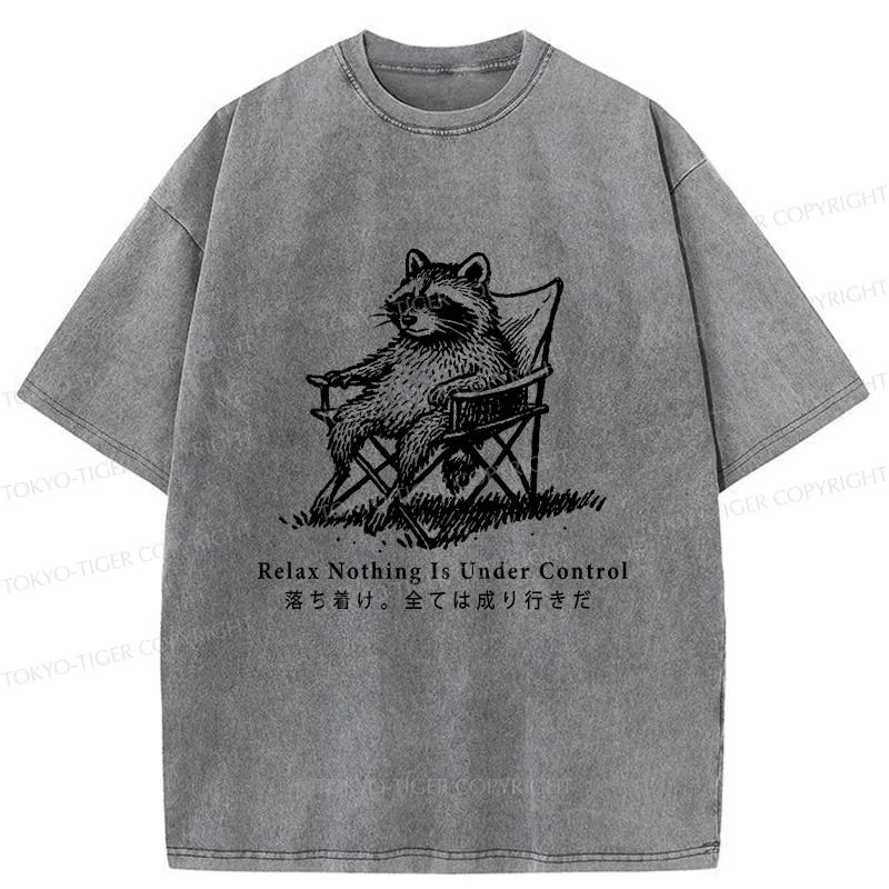 Tokyo-Tiger Raccoon Relaxing Washed T-Shirt