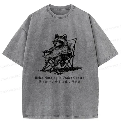 Tokyo-Tiger Raccoon Relaxing Washed T-Shirt
