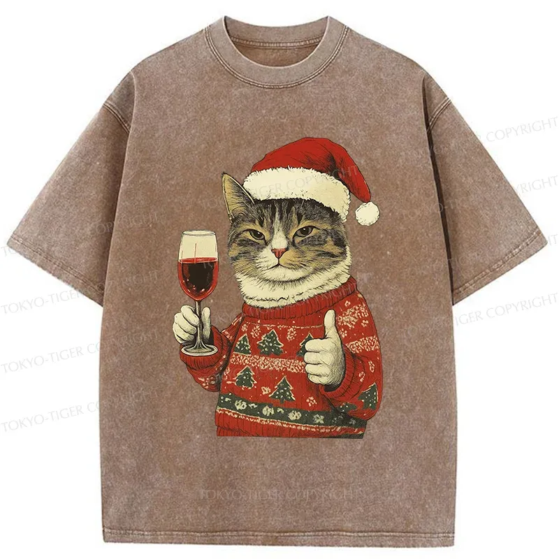 Tokyo-Tiger Christmas Cat Likes Washed T-Shirt Sale