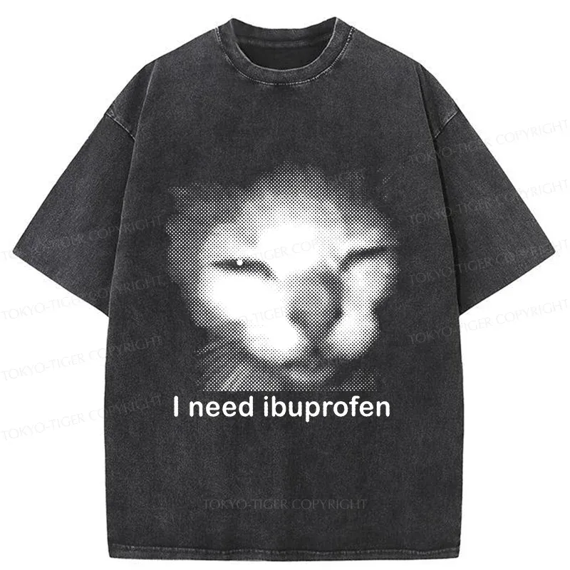 Tokyo-Tiger Blurry Cat Need Ibuprofen Washed T-Shirt