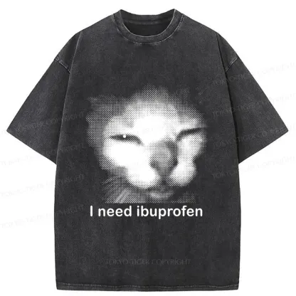 Tokyo-Tiger Blurry Cat Need Ibuprofen Washed T-Shirt
