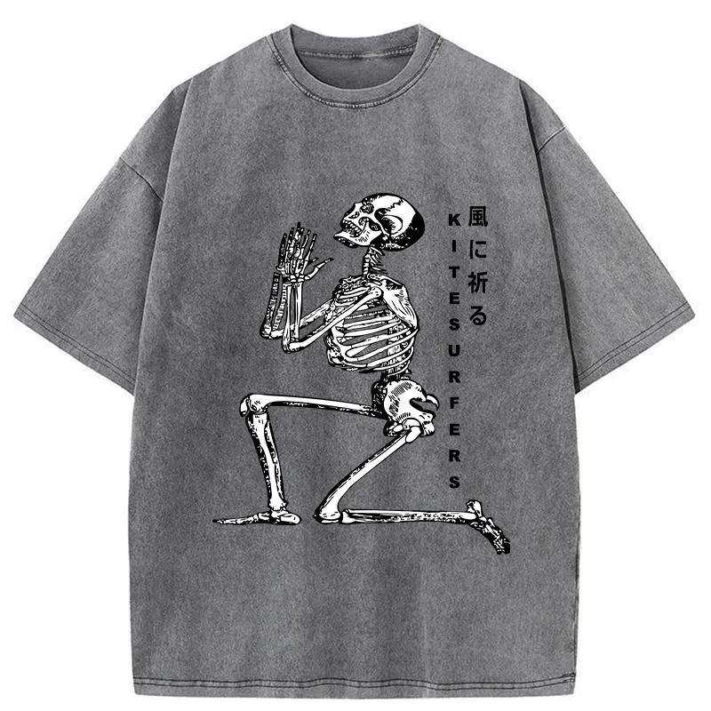 Tokyo-Tiger Kneeling Praying Skeleton Washed T-Shirt