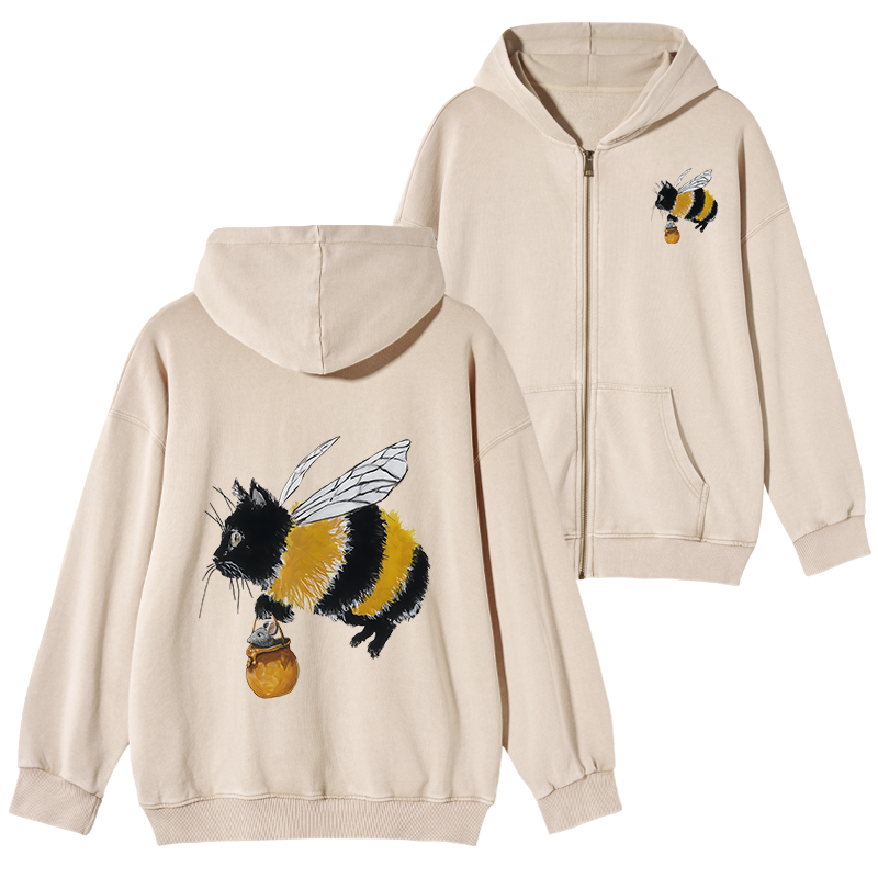 Tokyo-Tiger  Catbee Funny Washed Zip Hoodie