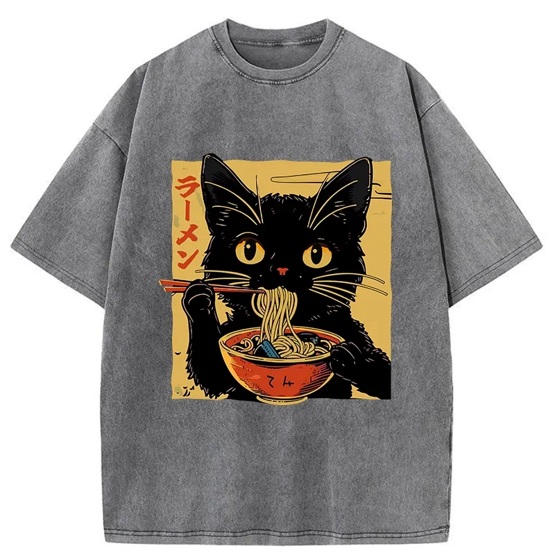 Tokyo-Tiger Cat Enamored Of Ramen Washed T-Shirt
