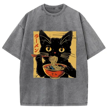 Tokyo-Tiger Cat Enamored Of Ramen Washed T-Shirt