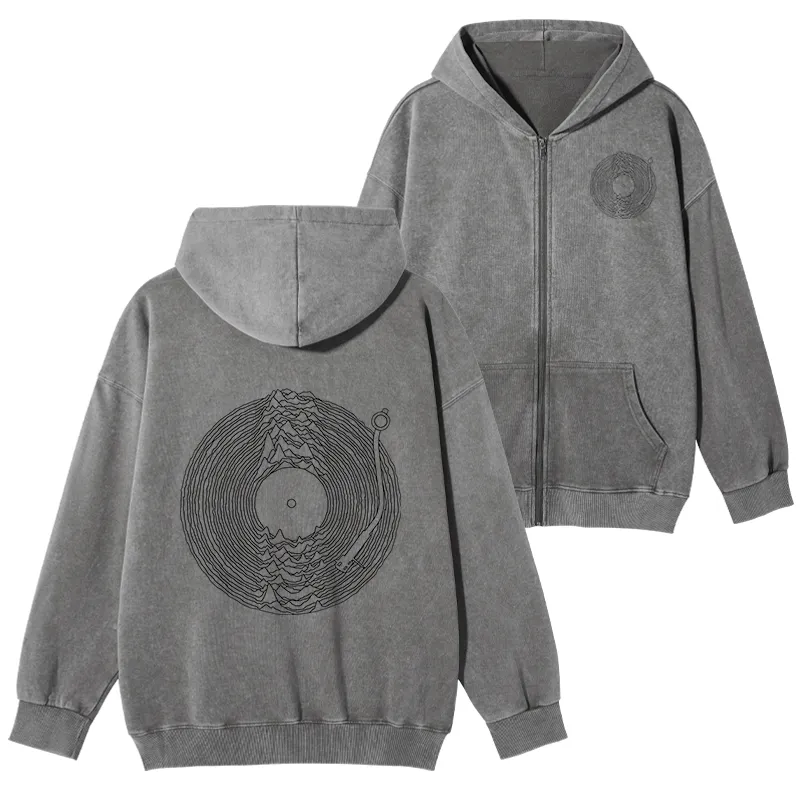Tokyo-Tiger Record Player Japanese Washed Zip Hoodie