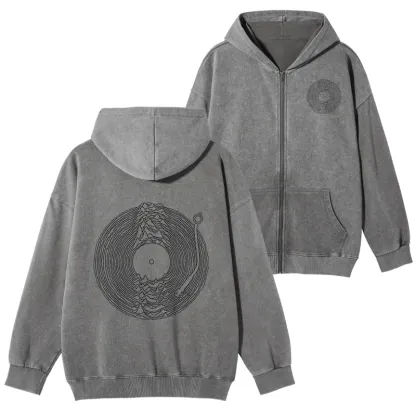 Tokyo-Tiger Record Player Japanese Washed Zip Hoodie