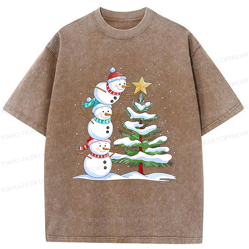 Tokyo-Tiger Christmas Snowman Washed T-Shirt
