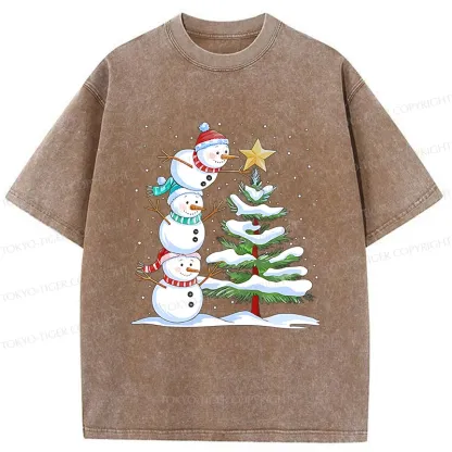 Tokyo-Tiger Christmas Snowman Washed T-Shirt