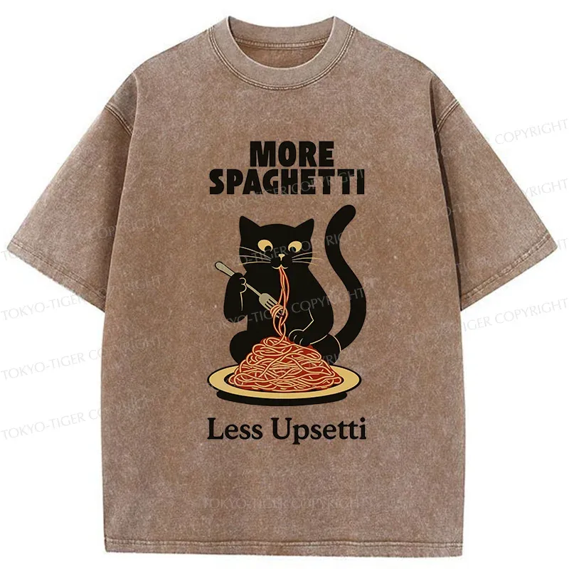 Tokyo-Tiger Black Cat Eating Pasta Washed T-Shirt