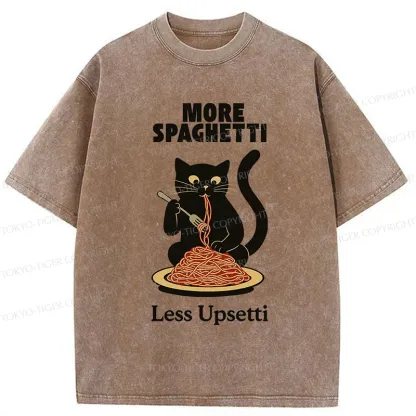 Tokyo-Tiger Black Cat Eating Pasta Washed T-Shirt