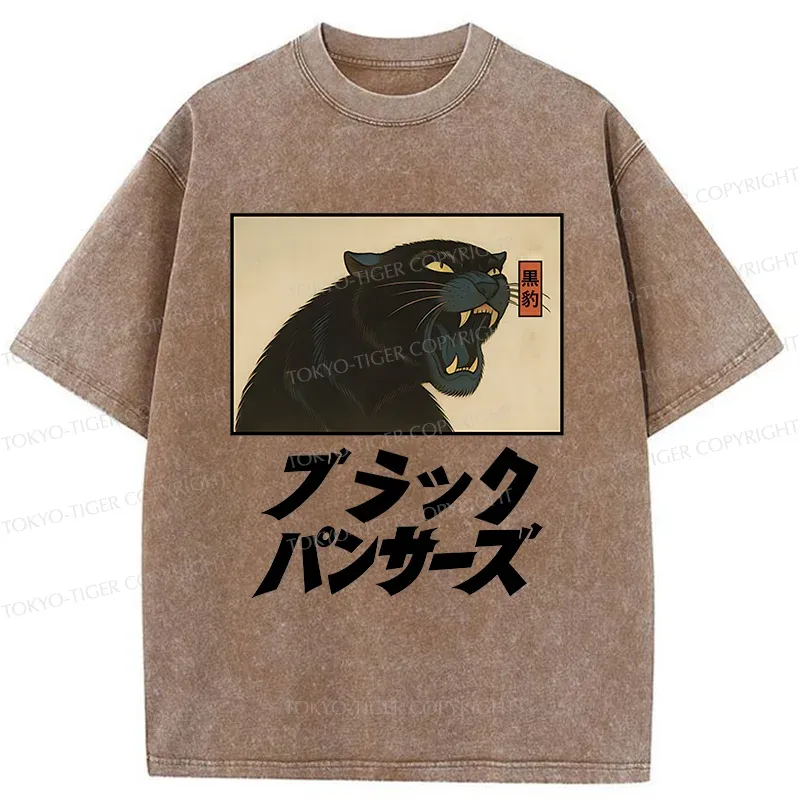 Tokyo-Tiger Japanese Black Panther Washed T-Shirt