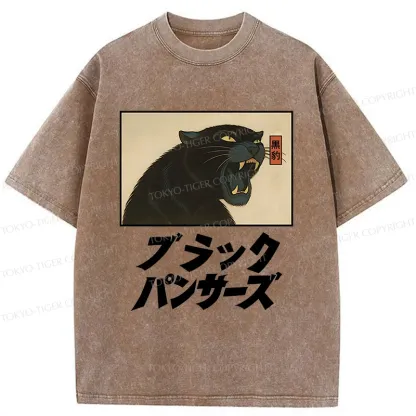 Tokyo-Tiger Japanese Black Panther Washed T-Shirt