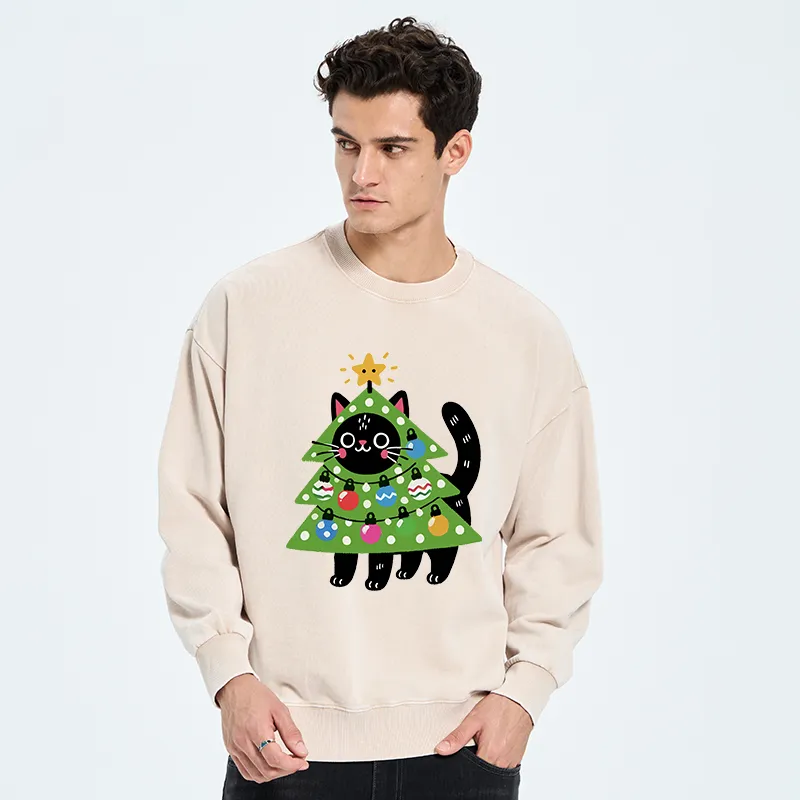 Tokyo-Tiger Christmas Tree Cat Washed Sweatshirt