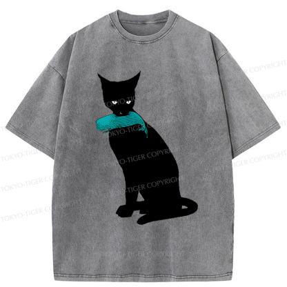 Tokyo-Tiger Cat Eats Whale Washed T-Shirt