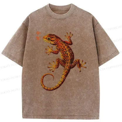 Tokyo-Tiger Retro Gecko Funny Washed T-Shirt