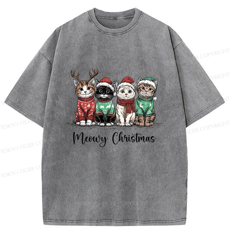 Tokyo-Tiger Four Kittens Christmas Washed T-Shirt