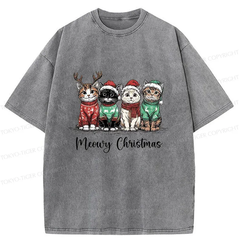 Tokyo-Tiger Four Kittens Christmas Washed T-Shirt