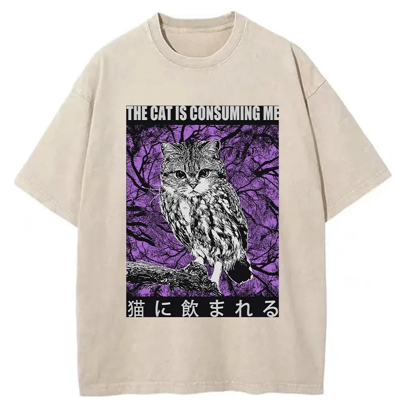 Tokyo-Tiger The Cat Is Consuming Me Washed T-Shirt