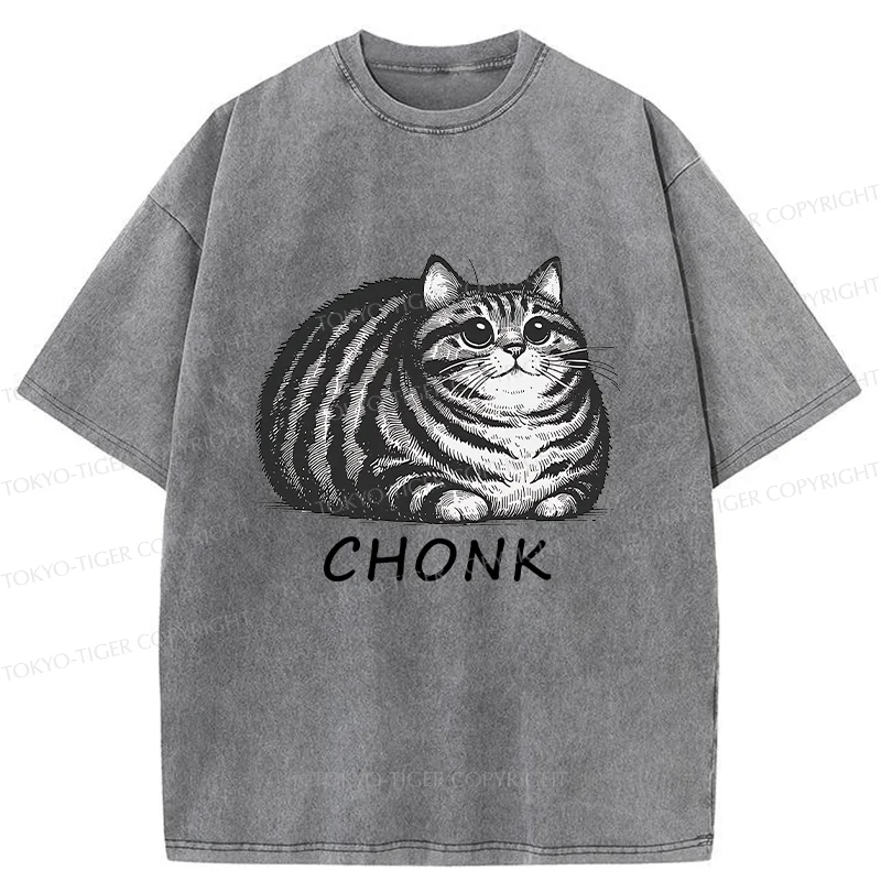 Tokyo-Tiger Fat Cat Funny Washed T-Shirt