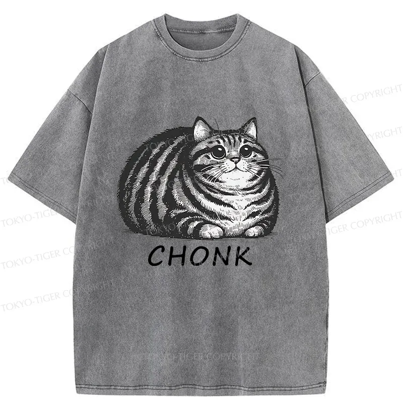 Tokyo-Tiger Fat Cat Funny Washed T-Shirt