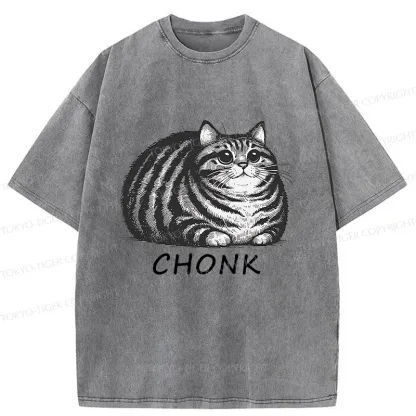 Tokyo-Tiger Fat Cat Funny Washed T-Shirt