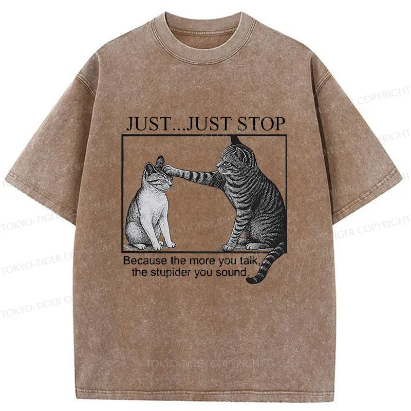 Tokyo-Tiger Stop Talking Cat Washed T-Shirt