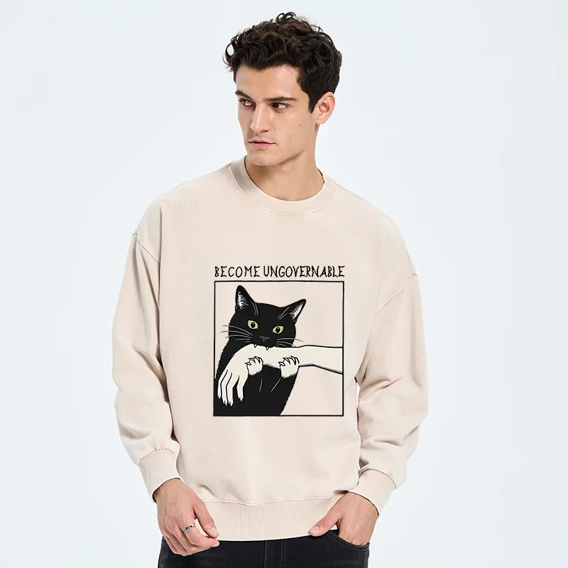 Tokyo-Tiger Black Cat Biting Washed Sweatshirt