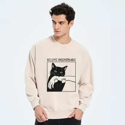 Tokyo-Tiger Black Cat Biting Washed Sweatshirt