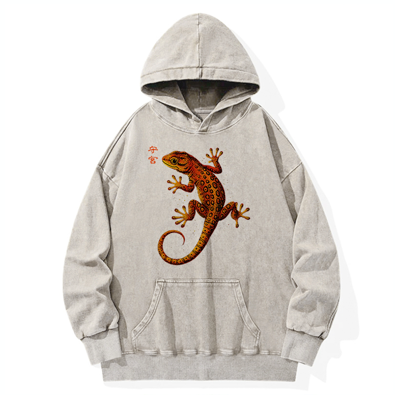 Tokyo-Tiger Retro Gecko Funny Washed Hoodie