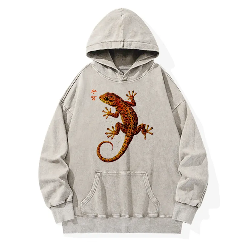 Tokyo-Tiger Retro Gecko Funny Washed Hoodie