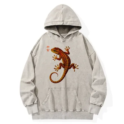Tokyo-Tiger Retro Gecko Funny Washed Hoodie