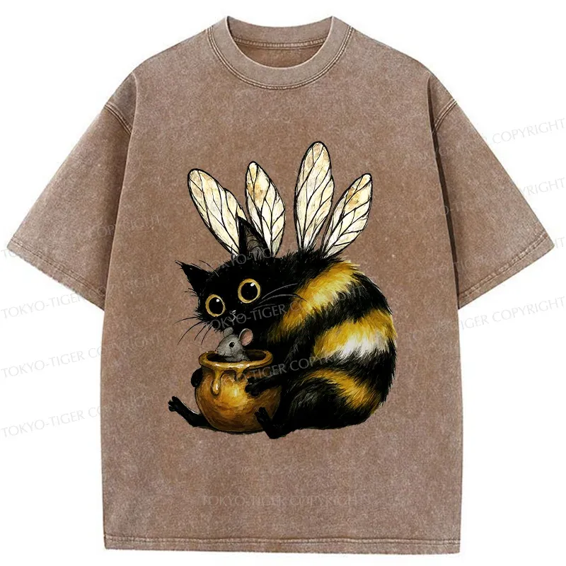 Tokyo-Tiger Cute CatBee Washed T-Shirt