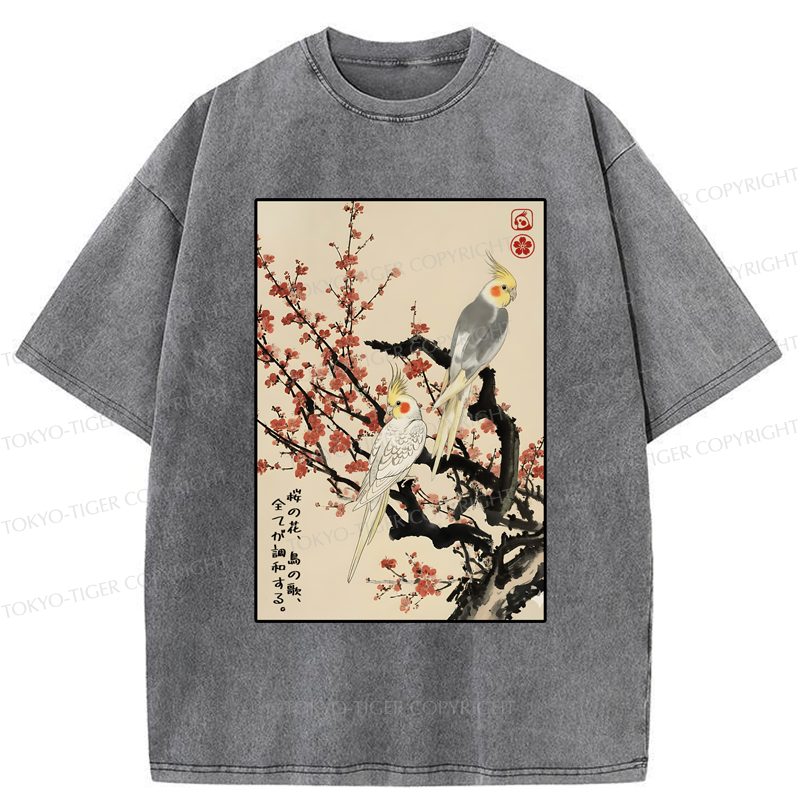 Tokyo-Tiger Whispers of Silent Blossoms Washed T-Shirt