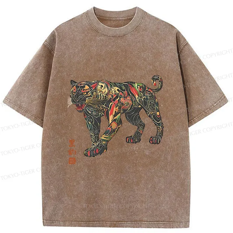 Tokyo-Tiger Traditional Japanese Black Panther Washed T-Shirt