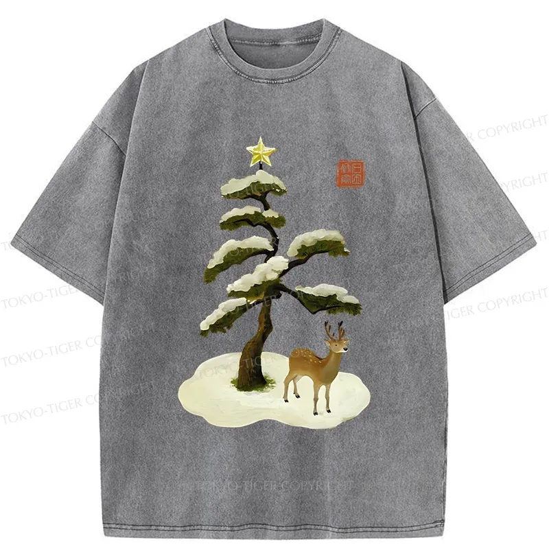Tokyo-Tiger Pine And Cypress Christmas tree Washed T-Shirt
