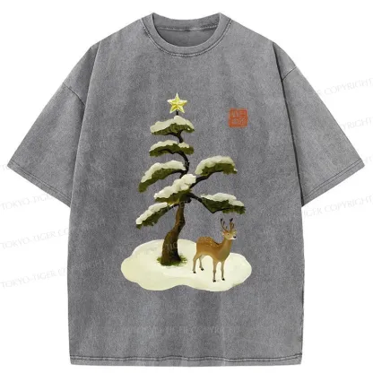 Tokyo-Tiger Pine And Cypress Christmas tree Washed T-Shirt