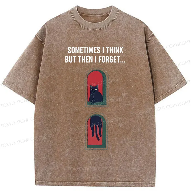 Tokyo-Tiger Thinking Black Cat Washed T-Shirt