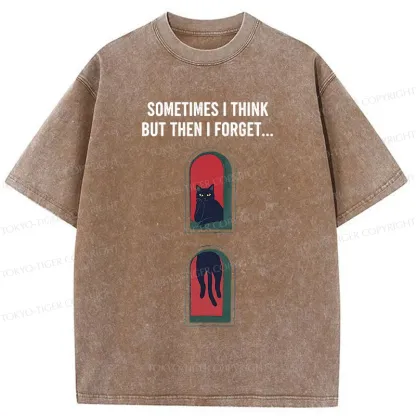 Tokyo-Tiger Thinking Black Cat Washed T-Shirt