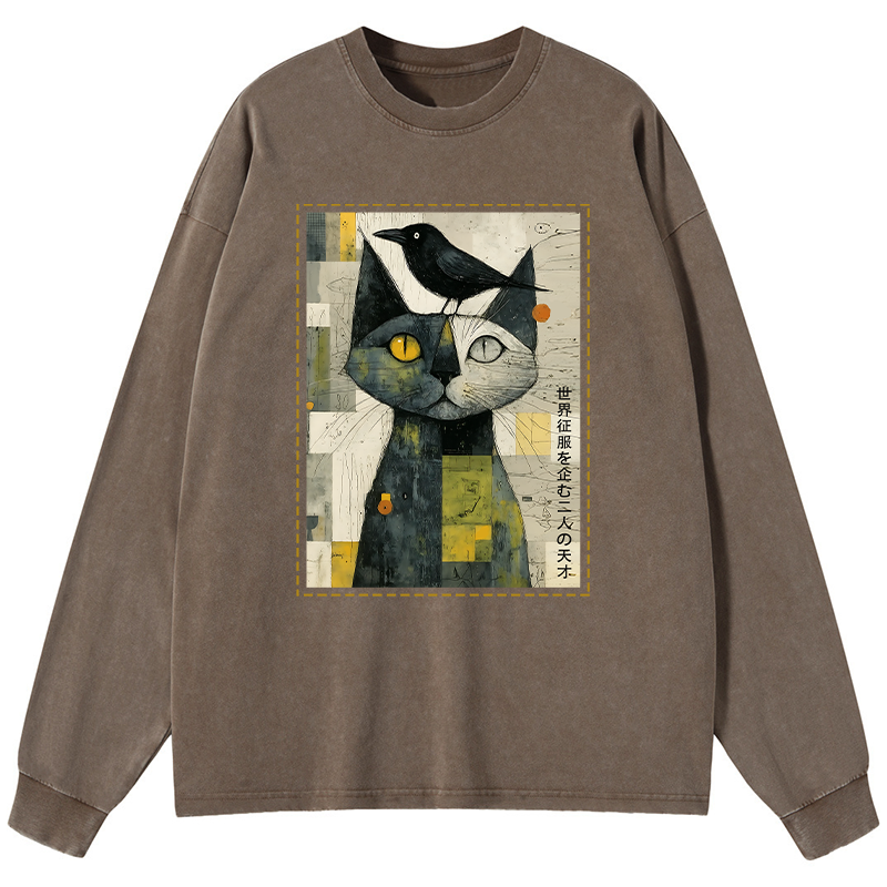 Tokyo-Tiger The Cat And The Crow Are Planning To Rule The World Washed Long Sleeve T-Shirt