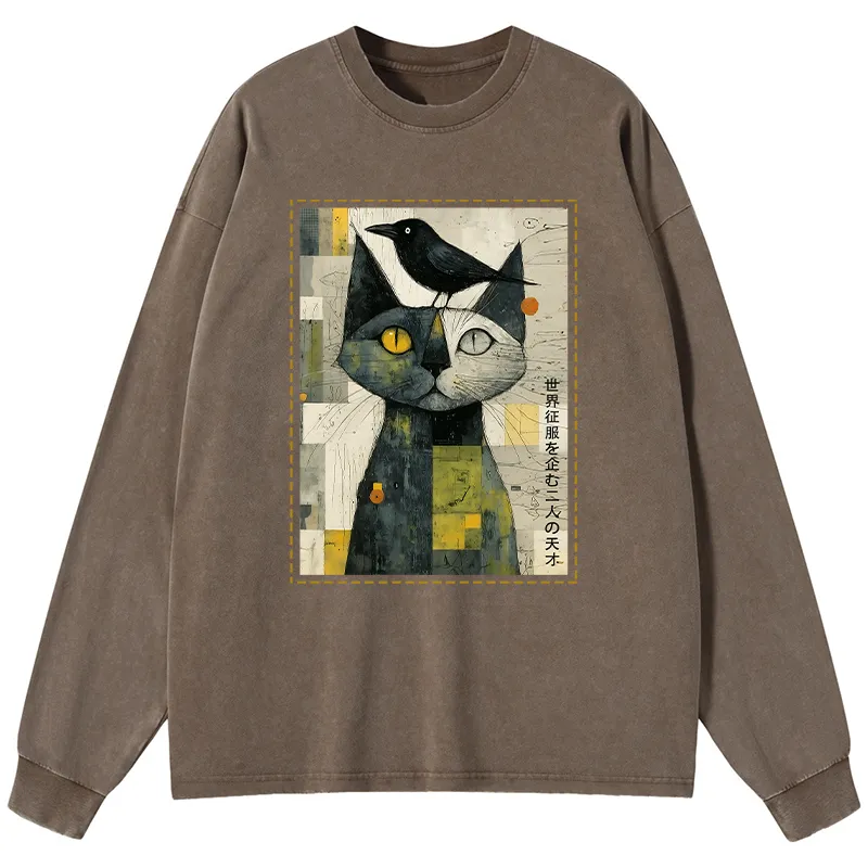 Tokyo-Tiger The Cat And The Crow Are Planning To Rule The World Washed Long Sleeve T-Shirt