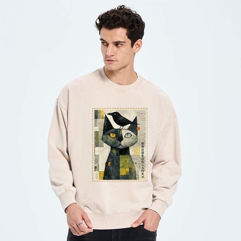 Tokyo-Tiger The Cat And The Crow Are Planning To Rule The World Washed Sweatshirt