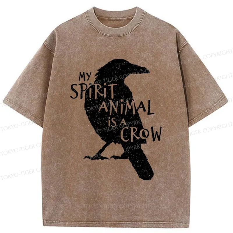 Tokyo-Tiger Crow Funny Washed T-Shirt