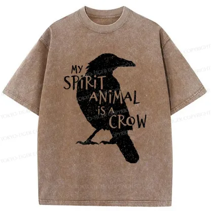 Tokyo-Tiger Crow Funny Washed T-Shirt