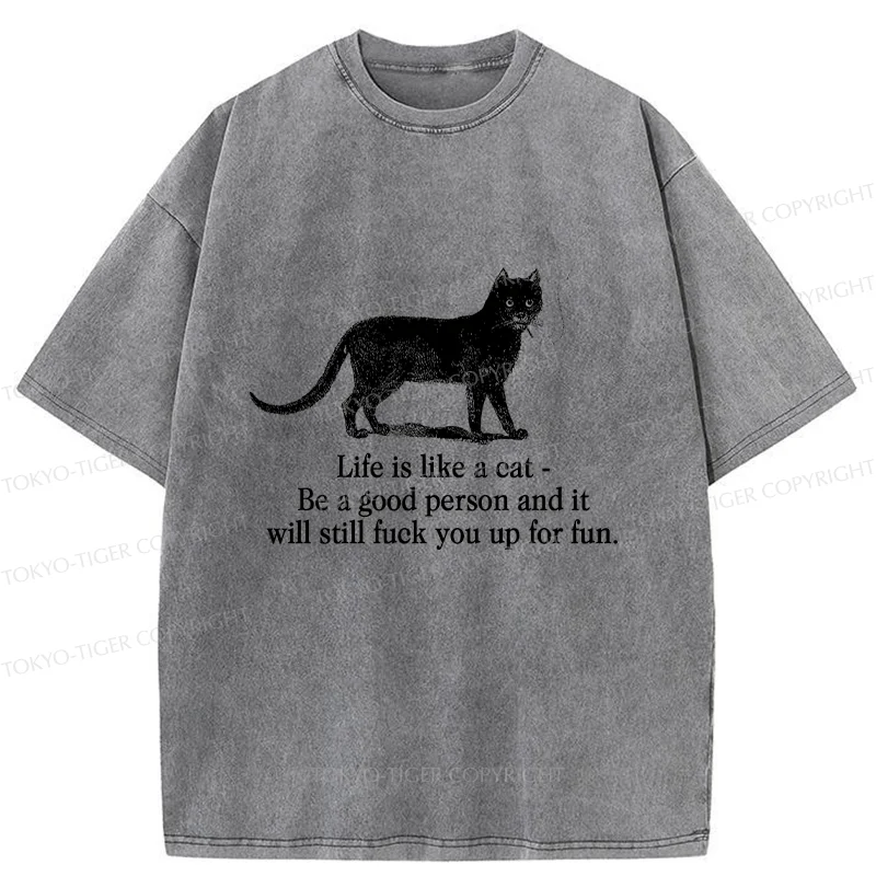 Tokyo-Tiger Life Is Like A Cat Washed T-Shirt