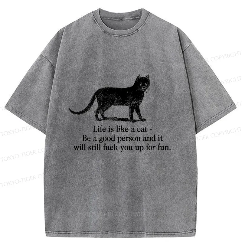 Tokyo-Tiger Life Is Like A Cat Washed T-Shirt